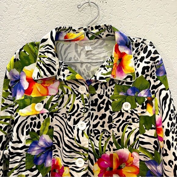 Erin London Button Front Jungle Motif Jacket Size Large - Picture 5 of 8